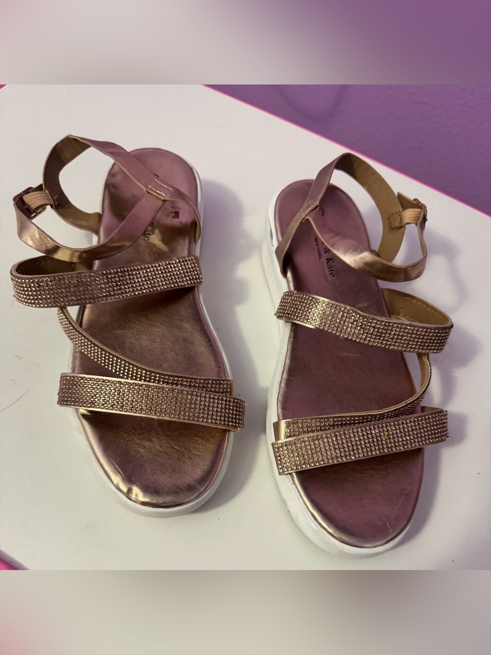 Sparkling Rose Gold Women’s Strappy Sandals with Adjustable Ankle